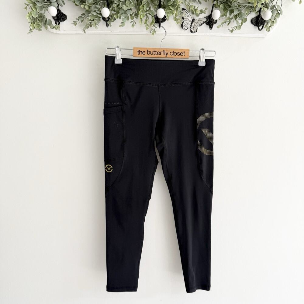 Virus Women's Black Nylon Cropped Compression Pants Logo Size Small AA26